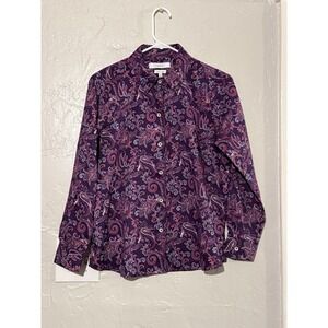 Foxcroft For Appleseed's Size 6P Shaped Wrinkle Free Button Shirt Top Purple